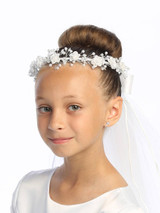 Communion Headpiece - Veil with Corded Flowers