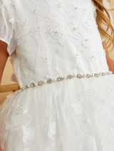 Communion Dress-Short Sleeve 3D Floral Overlay-5845