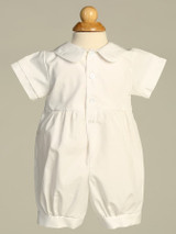 Samuel, Boys cotton romper with embroidered silver cross