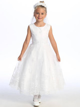 Communion Dress - Corded Embroidered Tulle with Pearls & Sequins