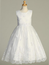 Communion Dress - Corded Embroidered Tulle with Pearls & Sequins