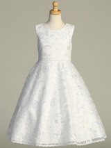 Embroidered Tulle with Sequins - Pearl Neckline and Waist Trim