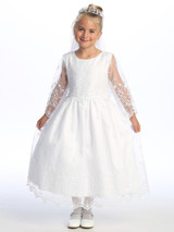 Embroidered Tulle Communion Dress with Cross Designs 