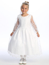 Communion Dress - Embroidered Tulle with Sleeves 