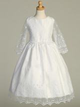 Communion Dress - Embroidered Tulle with Sleeves 
