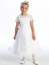 Communion Dress, Corded Embroidered Tulle with Sequins