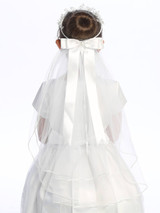 Communion Headpiece - Veil with Crystal Flowers, Beads, and Rhinestones
