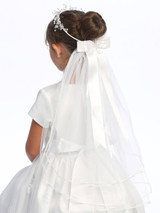 Communion Headpiece - Veil with Crystal Flowers, Beads, and Rhinestones