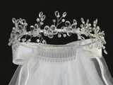 Communion Headpiece - Veil with Crystal Flowers, Beads, and Rhinestones