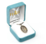 Sterling Silver Oval Guardian Angel Medal - 24" Chain