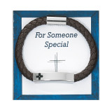 Boy's Cross ID Magnetic Leather Bracelet