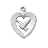 Sterling Silver or Gold-over Sterling Silver Heart with Dove Pendant - 18" Chain