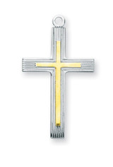 Sterling Silver Lined Cross in Two tone, Gold over Silver 