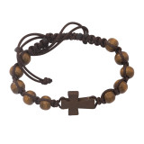 Wood Bead Corded Adjustable Cross Bracelet