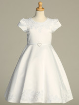 Communion Dress - Satin Cap Sleeve with Embroidered Lace Trim 