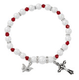 White Pearl and Garnet Crystal Stretch Bracelet 