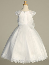 Communion Dress - Embroidered Illusion Cap Sleeve with Sequins and Pearls 