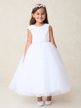 Communion Dress - Sequin Bodice with Rhinestone Belt 