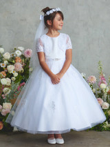 Communion Dress - Satin Bodice with Scattered Lace Applique 