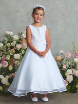Communion Dress - Satin Lace Bodice with Lace Applique 