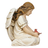 Angel With Cardinal Garden Statue - 9.5"