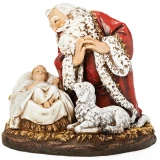 Kneeling Santa With Sleeping Baby Jesus Figurine - 8"