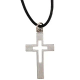 Pewter Cutout Cross on Leather Cord
