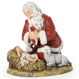 Kneeling Santa with Baby Jesus & Lamb - 13"