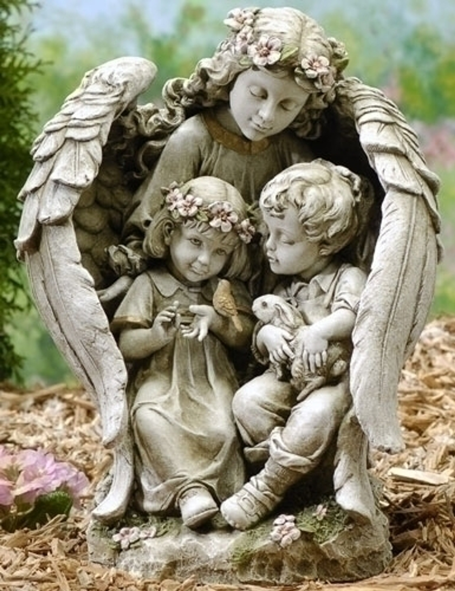 Beautiful Guardian Angel With Children Garden Statue