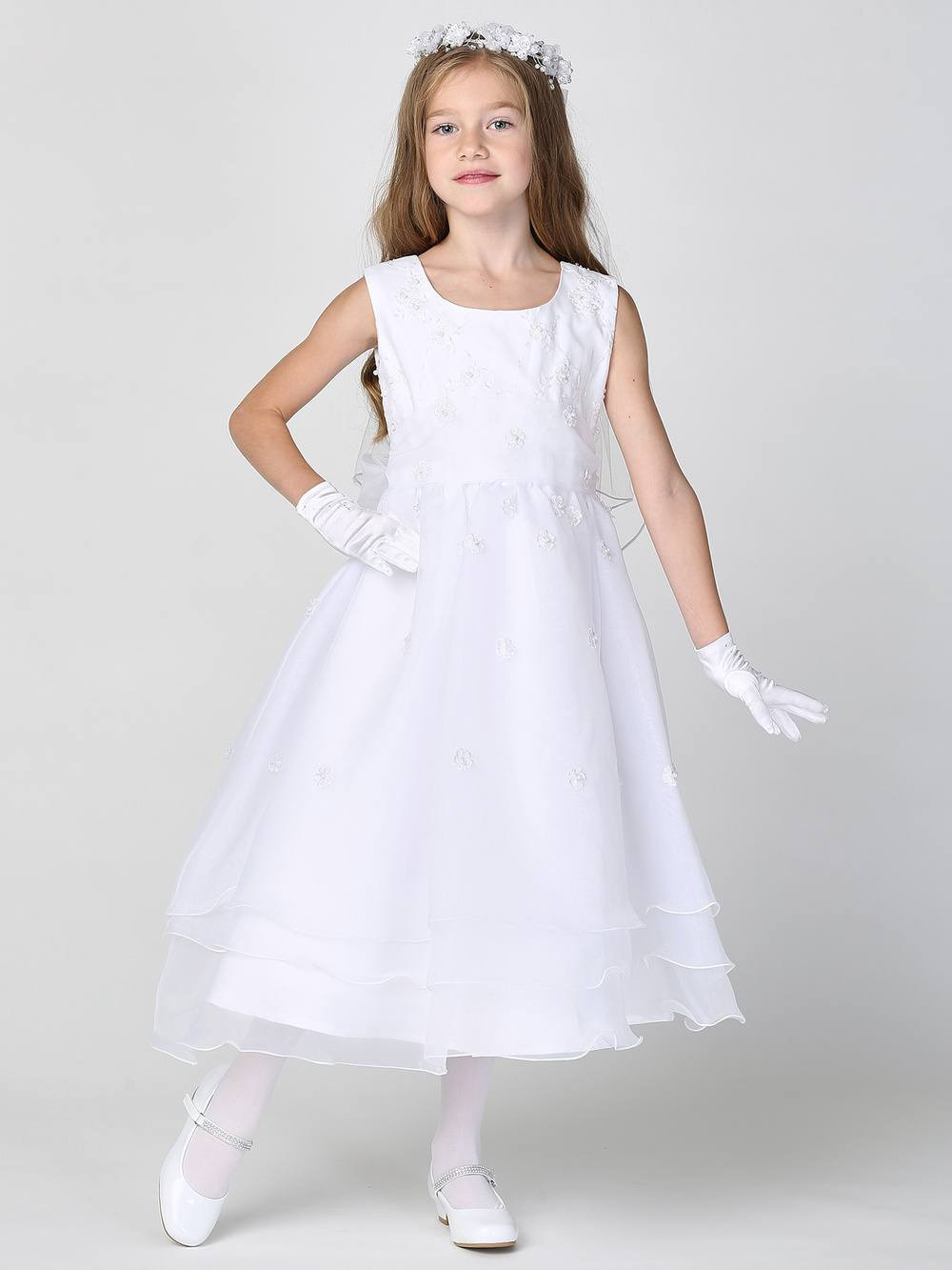 Organza With Flower and Pearl Accents Communion Dress