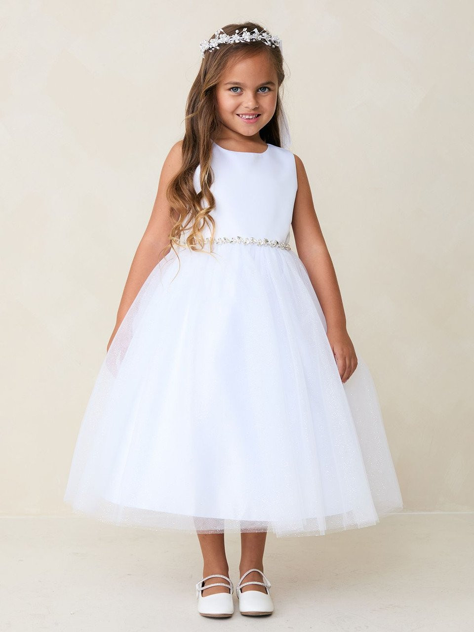 satin communion dresses The Paige Beautiful Satin Girls Communion Dress Ivory / 8