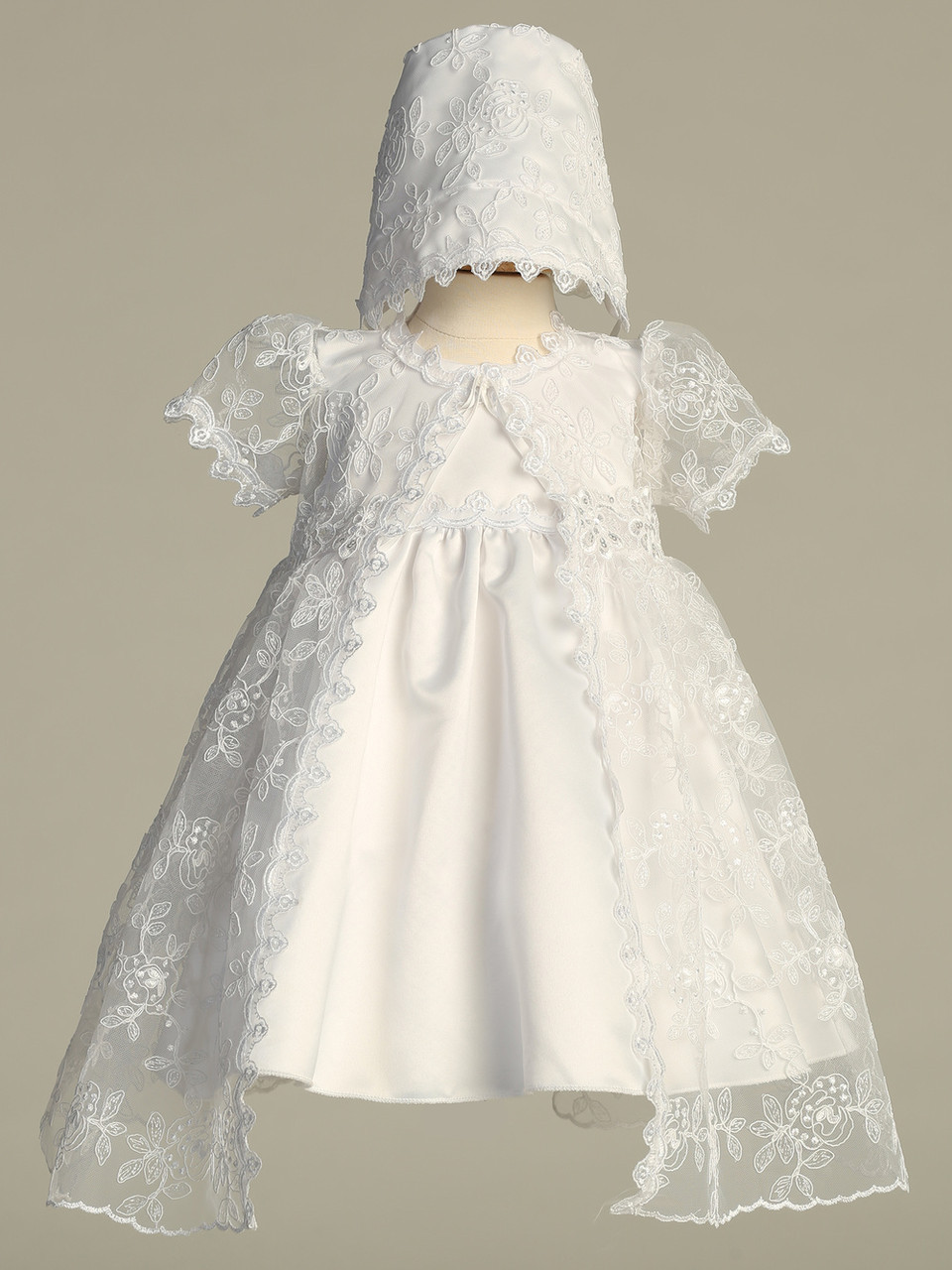 Zara - Satin Dress with Corded Embroidered Tulle Cape Zara - Satin Dress with Corded Embroidered Tulle Cape