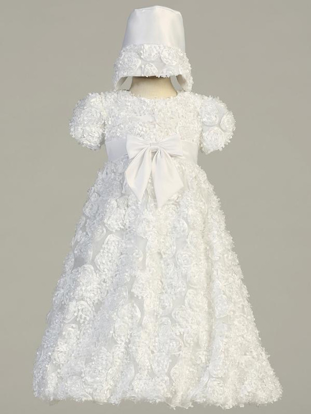 Daisy White Floral Ribbon and Tulle Dress Baptism Set Giftswithlove