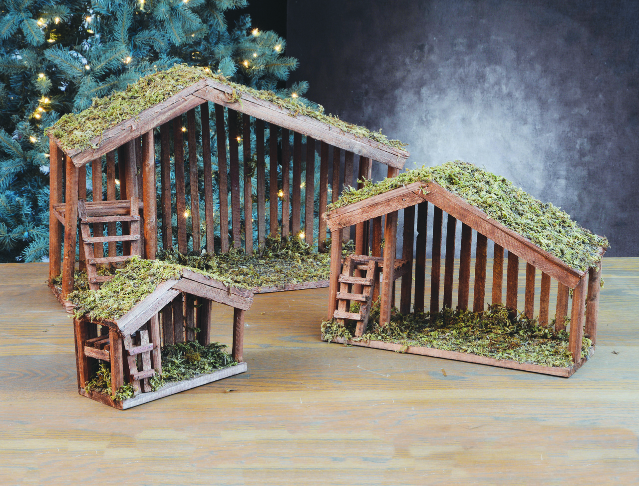 Wooden Nativity stables in 7”, 11”, and 16” sizes.
This beautiful and realistic Nativity stable is made with wood and features a moss covered floor and roof.

Details:

Comes in three sizes: 7”, 11”, and 16”
7” Stable accommodates 3” or 4” standing Nativity pieces
7” Dimensions: 7.5”H x 8”W x 4”D
11” Stable accommodates 7” or 8” standing pieces (most popular size)
11” Dimensions: 11”H x 16”W x 6”D
16” Stable accommodates 12” Nativity figures
16” Dimensions: 16”H x 24”W x 7”D
This beautiful wood Nativity stable is beautifully detailed and a great addition to your Christmas decorations. Be sure to shop our Nativity figures as well and choose the right size stable!

 