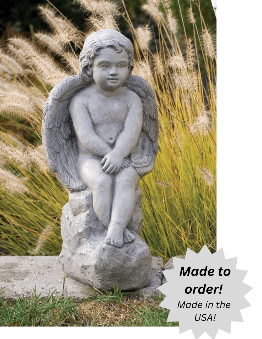 Angel on Rock Outdoor Cement Garden Statue 