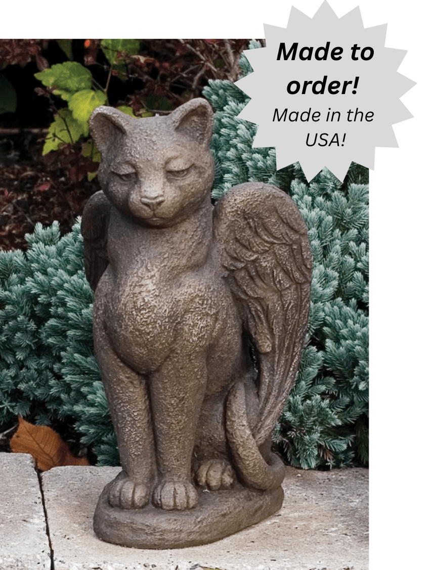 Guardian Angel Cat Memorial Outdoor Cement Garden Statue - 14"