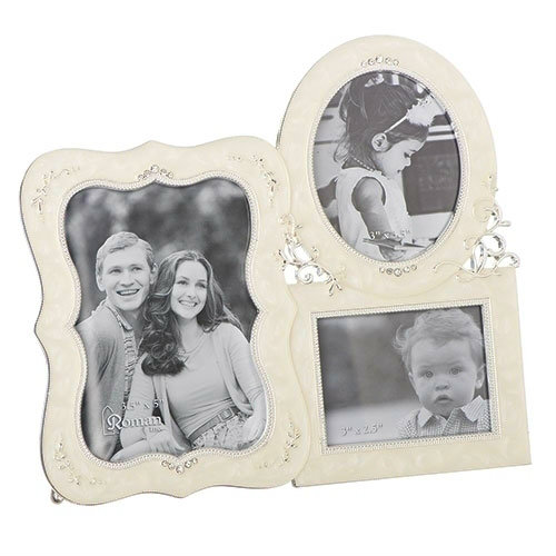 7.25" Triple Photo Frame, Holds two 3" x 5" photos and one 2.5" x 3" photos.