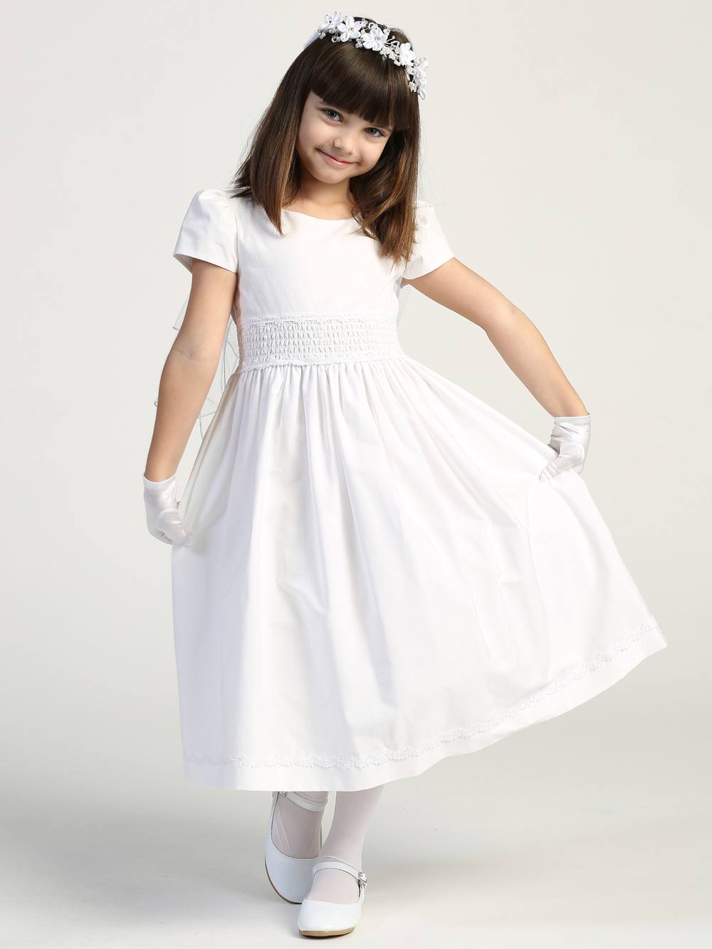 Communion Dress - Cotton Dress with Smocked Waistband 