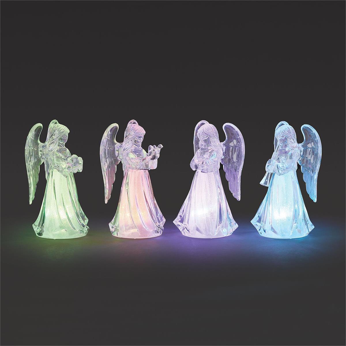 LED Acrylic Angel Figurine with Down Swept Wings