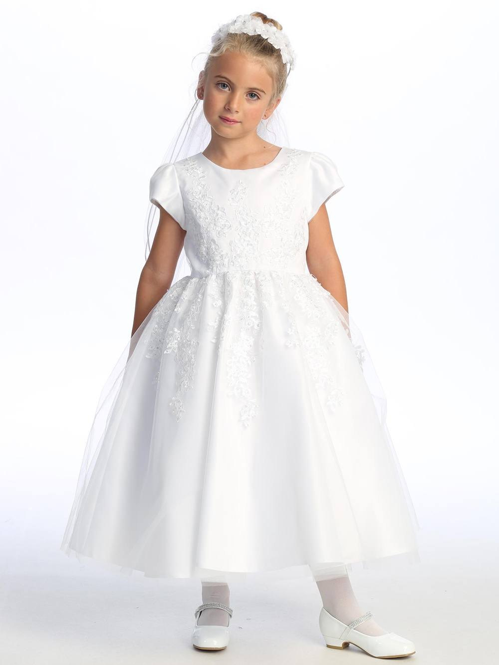 Communion Dress - Embroidered Tulle with Beaded Applique