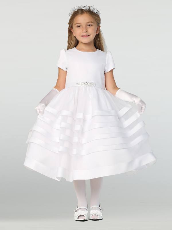 Communion Dress - Satin Bodice with Organza Overlay