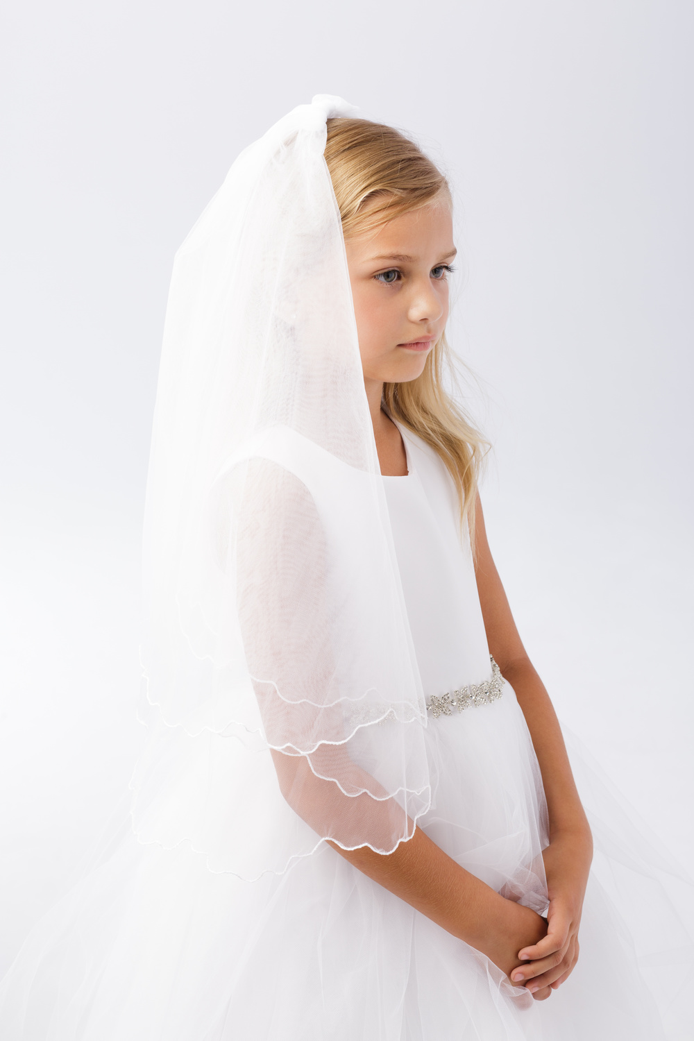 Floral Scalloped Lace Veil for Communion White / in Stock