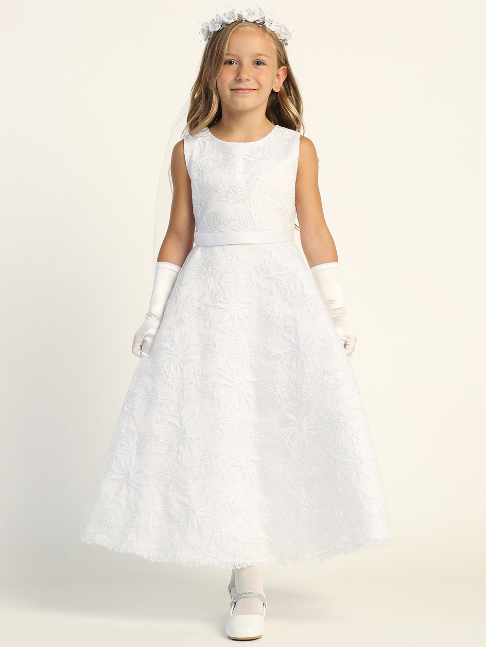 Communion Dress, Embroidered Tulle with Sequins