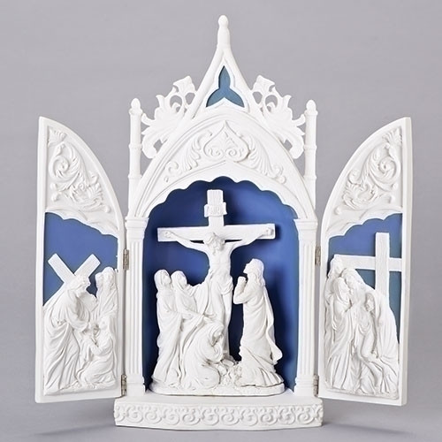 Crucifixion 14" Resin Triptych, Della Robia