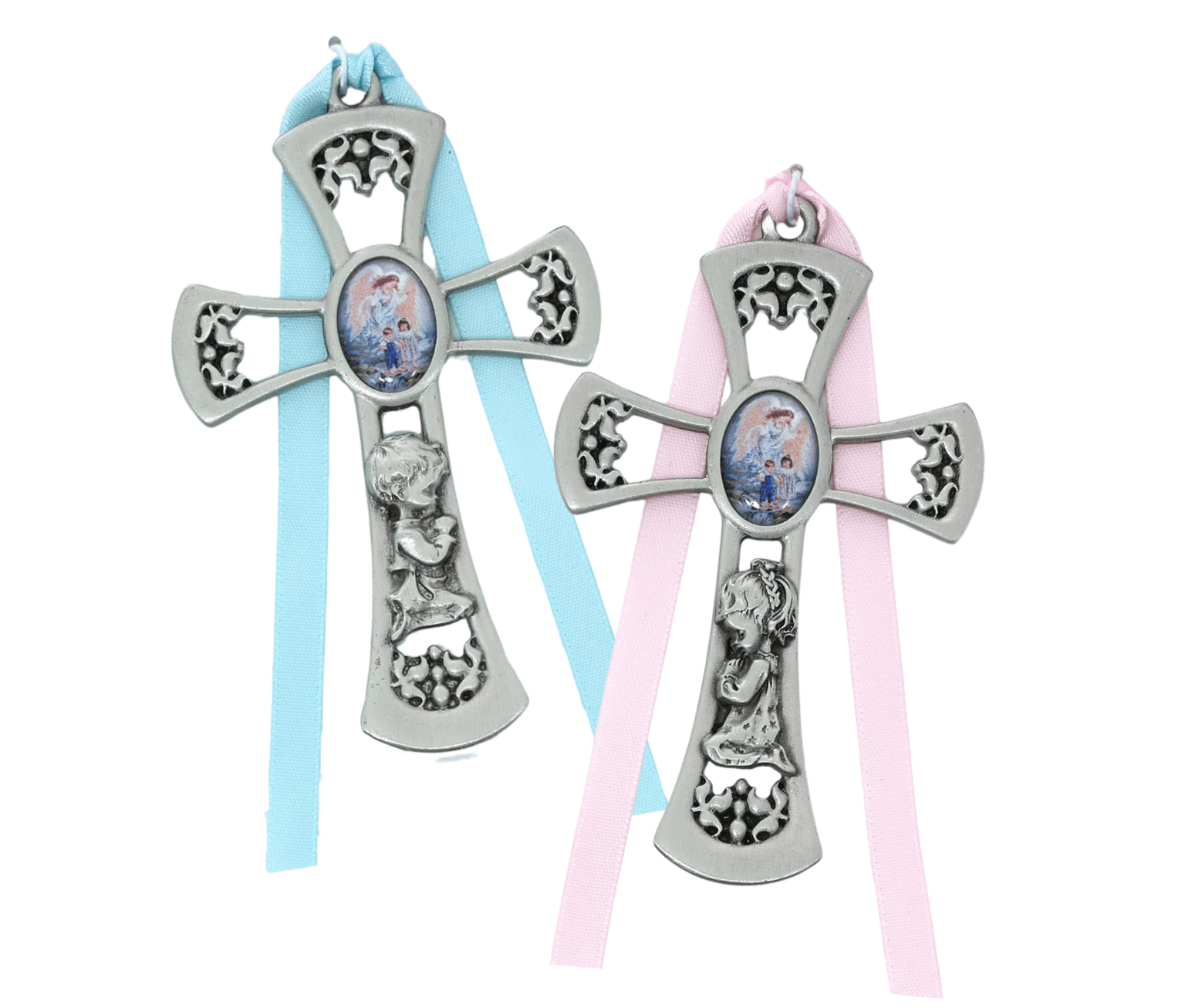 Enameled Guardian Angel Cross Crib Medal 