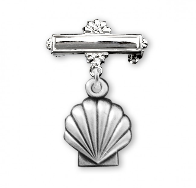 Sterling Silver Baby Holy Baptism Shell Medal on a Bar Pin