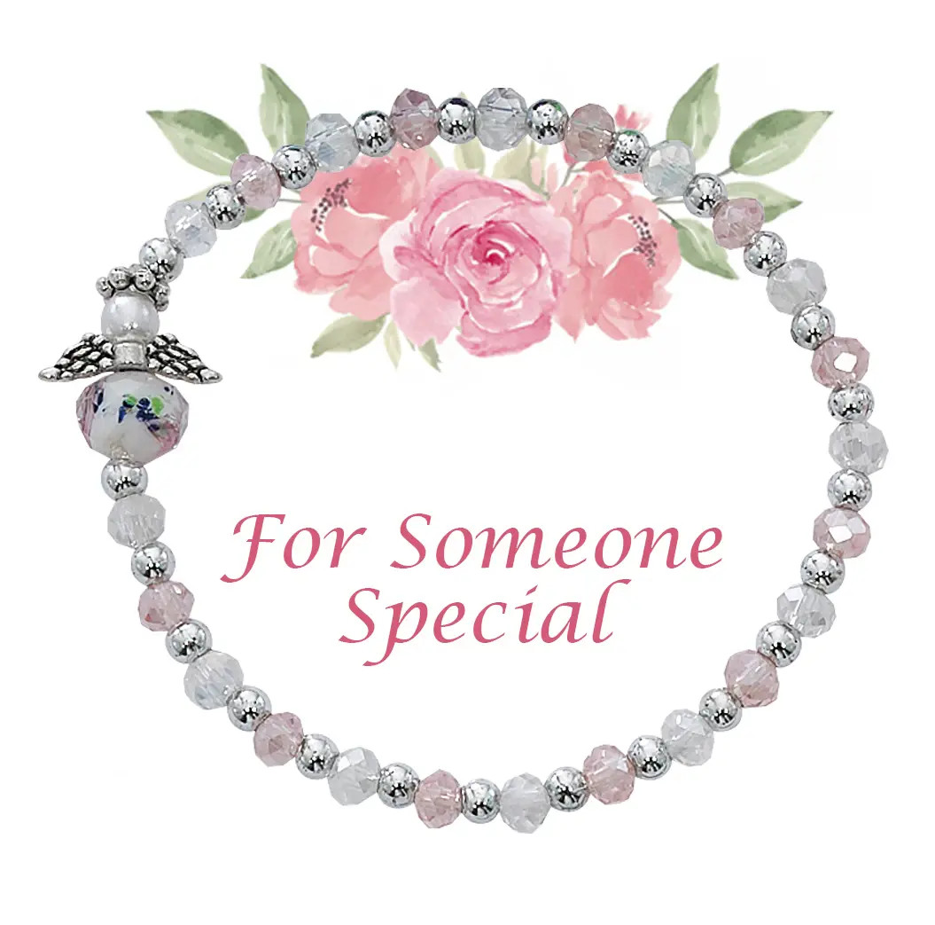 Pink and Crystal Angel Stretch Bracelet