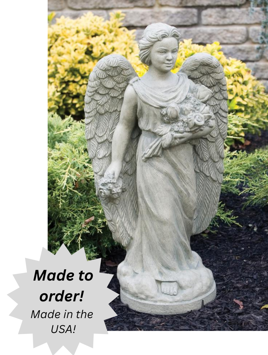 Rosebud Angel Outdoor Cement Garden Statue - 28"