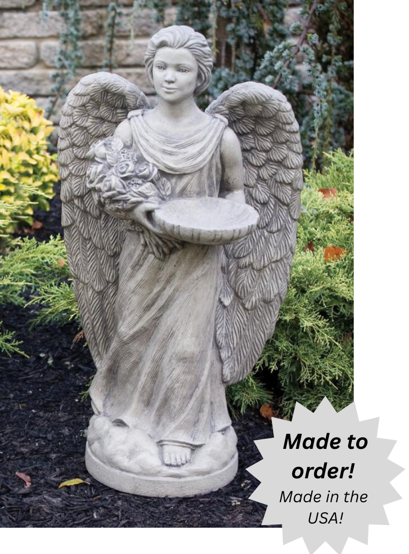 Rosebud Angel with Feeder Outdoor Cement Garden Statue - 28" 
