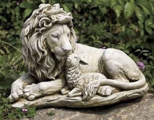 Lion and Lamb Garden Figure. figure measures 12.25"H x 20"W x  10"D. Figure is made of a Resin / Stone Mix